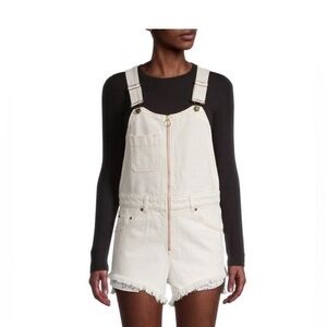 Free People Cream Denim Short Overalls